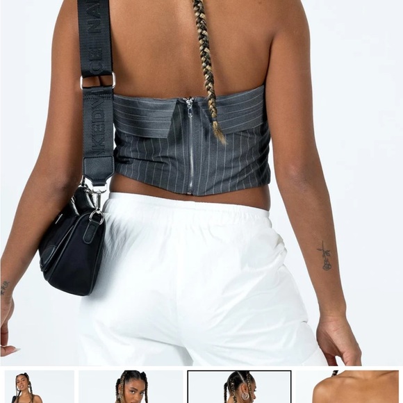 Princess Polly Charcoal pinstripe strapless crop top size 2. Like new - Picture 14 of 16